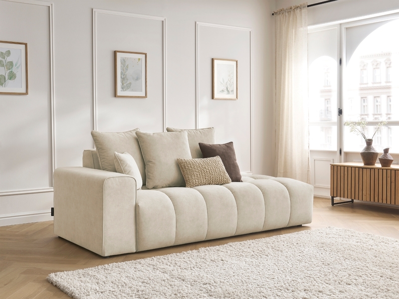  Bobochic canapé droit fixe mont-blanc velours beige  accoudoir gauche MONT-BLANC - Conforama B