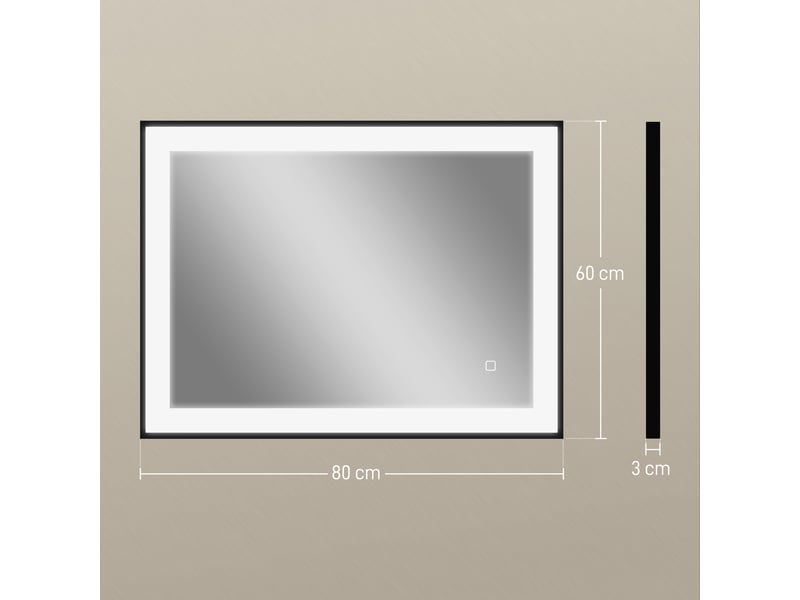  Miroir salle de bain led 80 x 60 cm, 3 couleurs de lumière, fonction antibuée, mémoire, ip44, horizontal ou vertical  - Conforama E