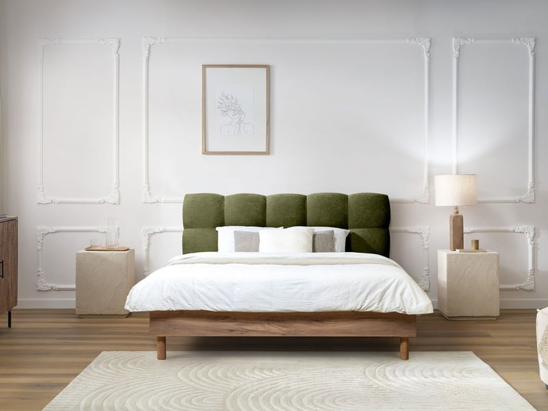  Bobochic lit kumo tissu lisse lattes massives pieds en bois naturel vert 180x200 KUMO - Conforama B
