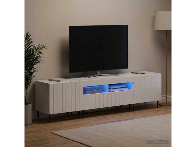 Meuble tv - banc tv - meuble de rangement led 5 pièces blanc brillant bois d'ingénierie - Conforama C
