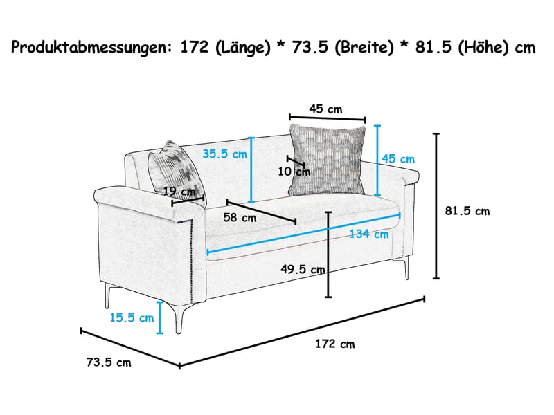  Canapé droit 2 places style scandinave noir, structure bois massif et revêtement en tissu lin pour salon moderne  - Conforama C