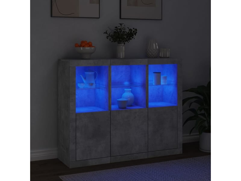  Buffets avec lumières led 3 pcs - bahut - meuble de rangement gris béton bois d'ingénierie  - Conforama C