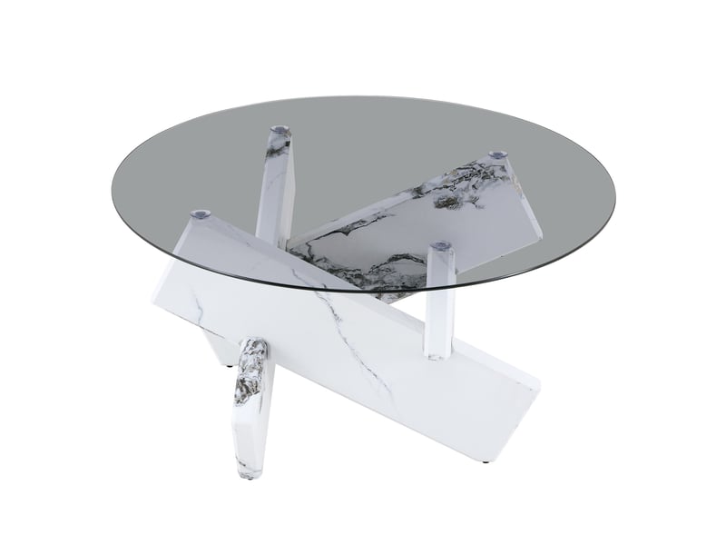  Table basse ronde en verre trempé, socle mdf blanc effet marbre, ø 79 x h 45 cm  - Conforama A
