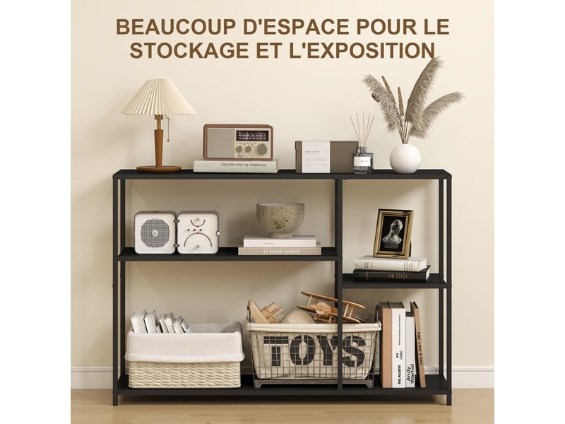  Console meuble étroite à 4 niveaux style industriel cadre en acier, 110 x 30 x 75 cm, noir  - Conforama D