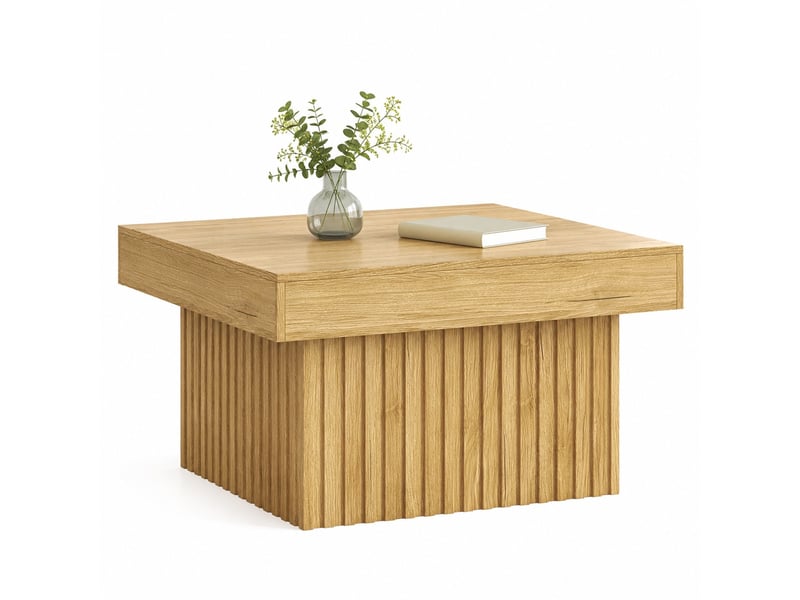  Table basse avec plateau et base stables, style minimaliste, en mdf et panneau de particules, naturel, 79 × 79 × 46 cm  - Conforama A