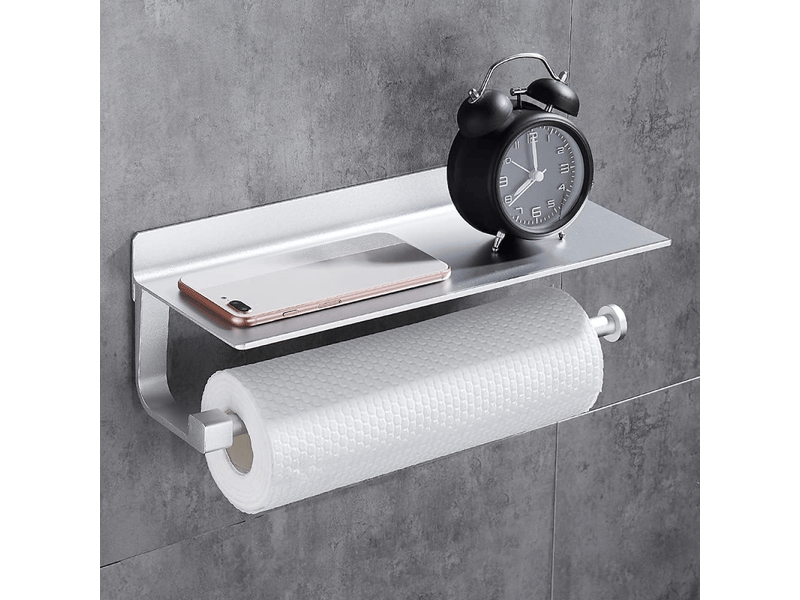  Porte-papier toilette, accessoires de cuisine en aluminium mat, porte-papier essuie-tout sans perçage, argent  - Conforama D