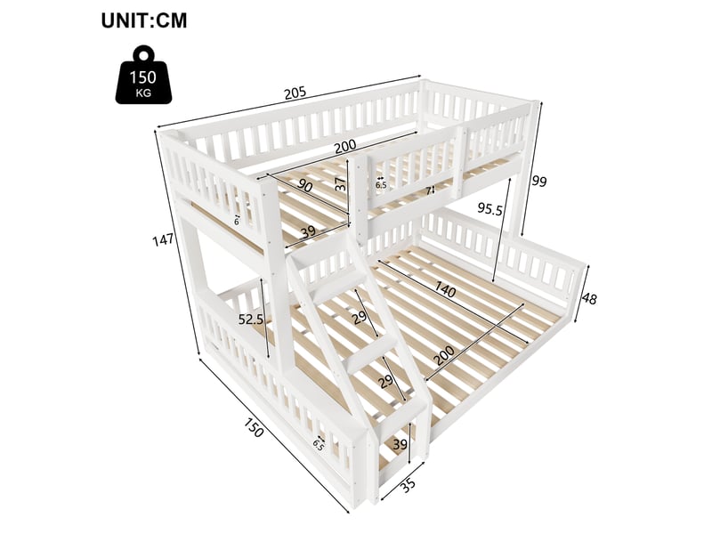  Lit superposé 140x200(90x200) cm coloris blanc pin lit enfant blanc - Conforama C