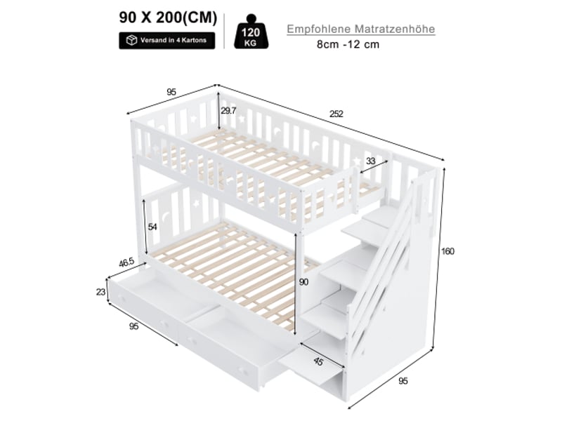  Lit superposé 90x200 cm coloris blanc bois massif lit enfant blanc - Conforama C