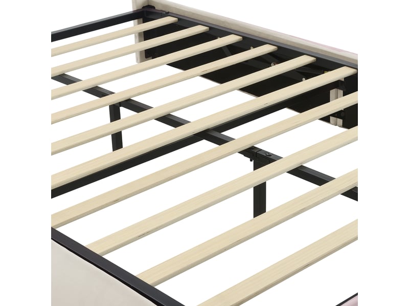  Lit coffre 140 x 200 cm en velours beige avec oreilles de lapin, led et 2 poufs Fay Lum - Conforama D