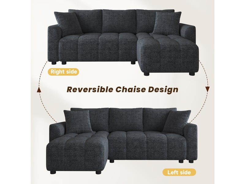  Canapé d’angle modulable 3 places 204 x 127 x 82,5 cm, méridienne réversible, tissu chenille, accoudoirs arrondis, 2 coussins, gris Radiant Stride - Conforama E
