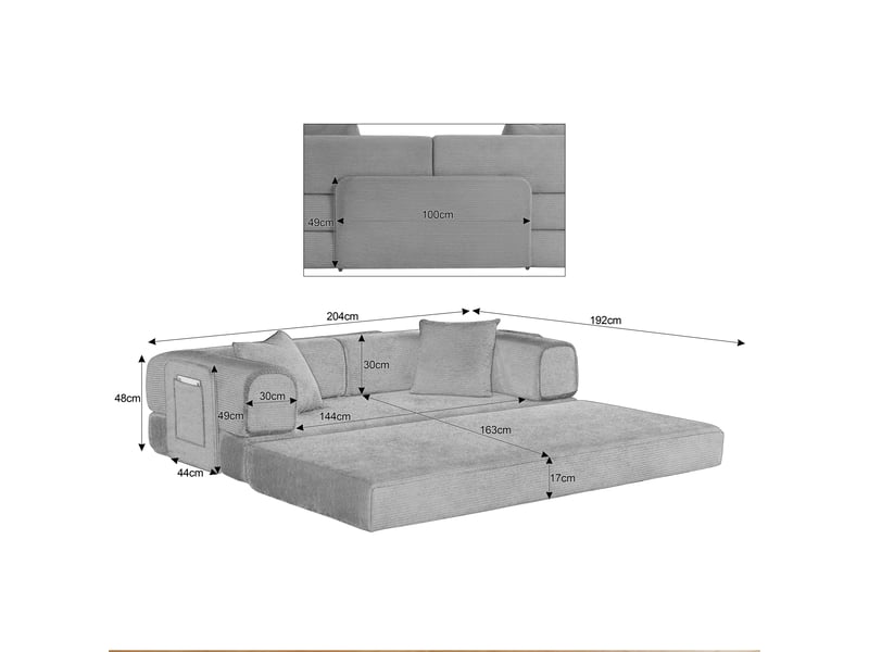  Canapé-lit convertible 2 places canapé modulable canapé au sol canapé compressé en velours côtelé avec poches, terracotta  - Conforama W