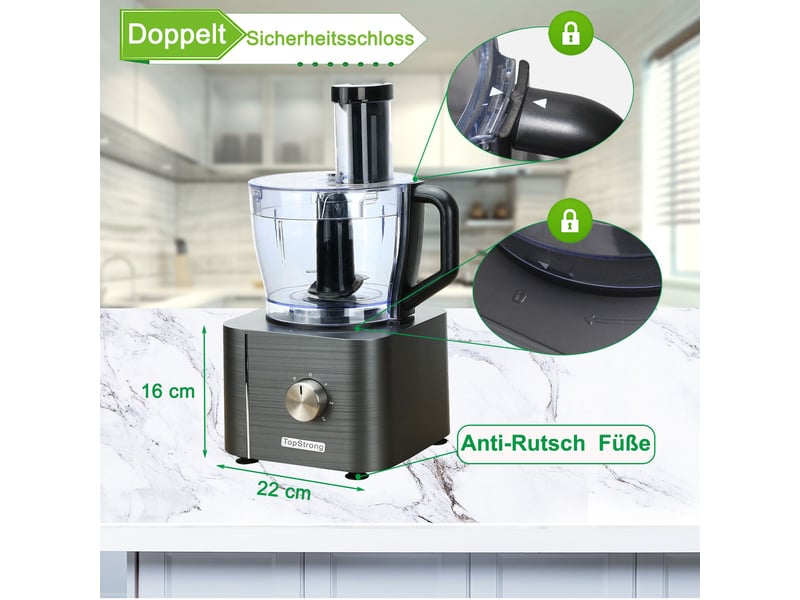 Robot multifonction 1100 w avec bol de 3,2 litres et récipient de 1,5 litre, hacher, trancher, pétrir et émulsionner - Conforama C