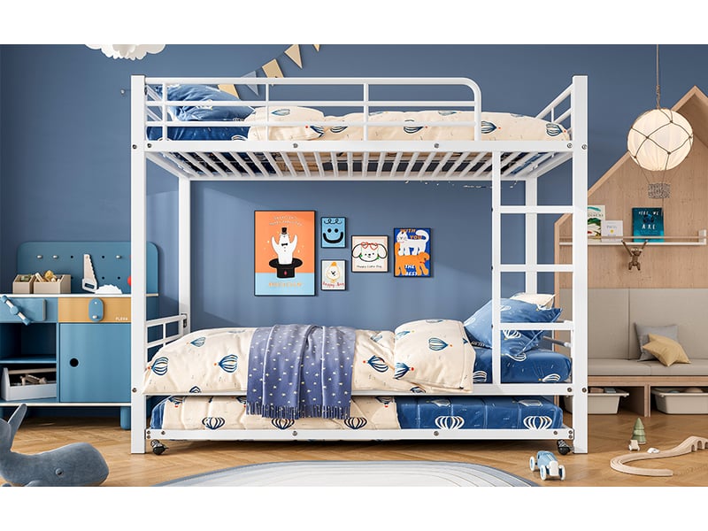  Lit superposé en fer avec lit gigogne 90x200 cm et 90x190 cm blanc métal pour enfants et adolescents evarich - Conforama D