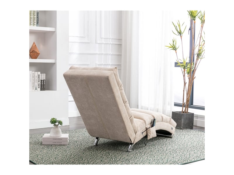  Canapé 1 place, chaise longue fixe avec vibrations douces et poches de rangement latérales, beige  - Conforama D
