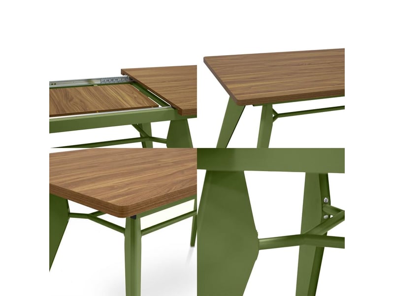  Table à manger extensible 140180cm pieds métal kaki et plateau finition noyer meloe MELOE - Conforama D