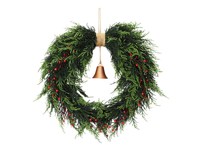  Couronne de noël 55cm, baies rouges et clochettes – verte, décoration de porte et de fête  - Conforama A