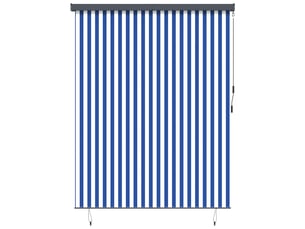 Store enrouleur, store à rouleau bleu et blanc 200 x 250 cm tissu et aluminium cf44958