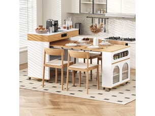 Îlot de cuisine sur roulettes table extensible 50.5-187.5 cm multiprise tiroir blanc et chêne naturel