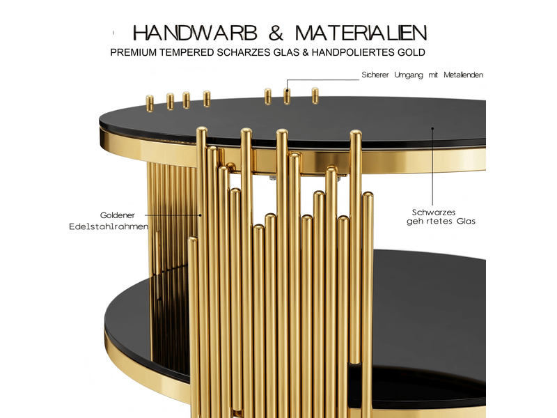  Table basse ronde – verre trempé noir et acier inoxydable doré – ø80 x h45 cm  - Conforama D
