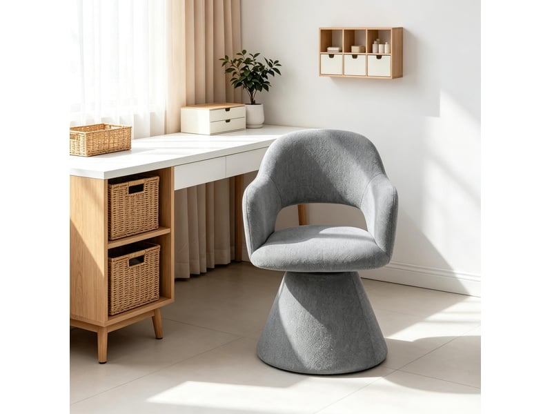  Chaise de salle à manger pivotante 360° grise en tissu effet lin avec accoudoirs intégrés  - Conforama D