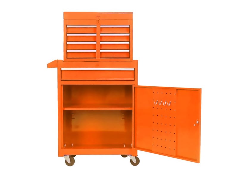  Boîte à outils à roulettes - 5 tiroirs - orange - acier - 18.7 kg - étagères amovibles - roues 58.5x28x102cm - Conforama B