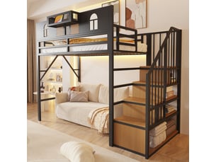 Lit mezzanine 2x90x200 cm <strong></strong> <strong>255x95.5x187cm</strong> coloris noir