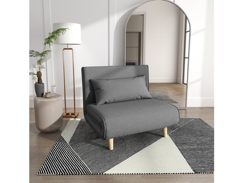  Canapé-lit convertible modenvie 1 place gris, style scandinave, dossier réglable, tissu en lin et polyester, 94 x 78 x 80 cm  - Conforama B