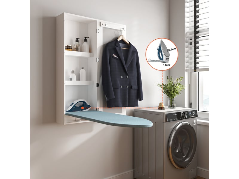  Table à repasser murale avec meuble et miroir mdf blanc 34x17.5x95 cm T3143P346399 - Conforama E