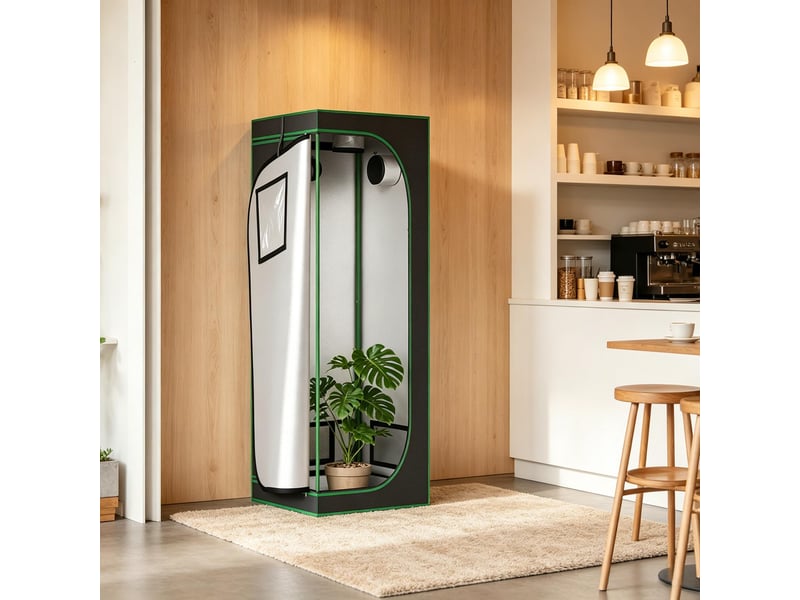 Mini-serre intérieure noire et verte 60 × 60 × 120 cm, contrôle climatique - Conforama B