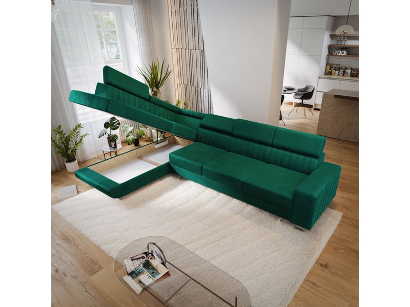  Canapé d'angle hestion, velours vert bouteille  - Conforama C
