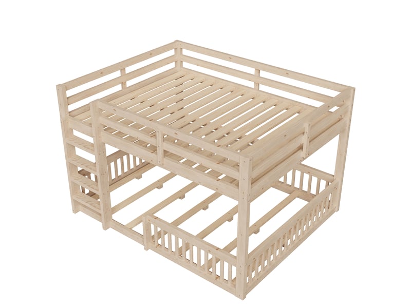  Lit superposé 160x200 cm avec barrières de protection, structure pratique pour chambre et espace optimisé, mdf et pin, naturel Sol Morn - Conforama E