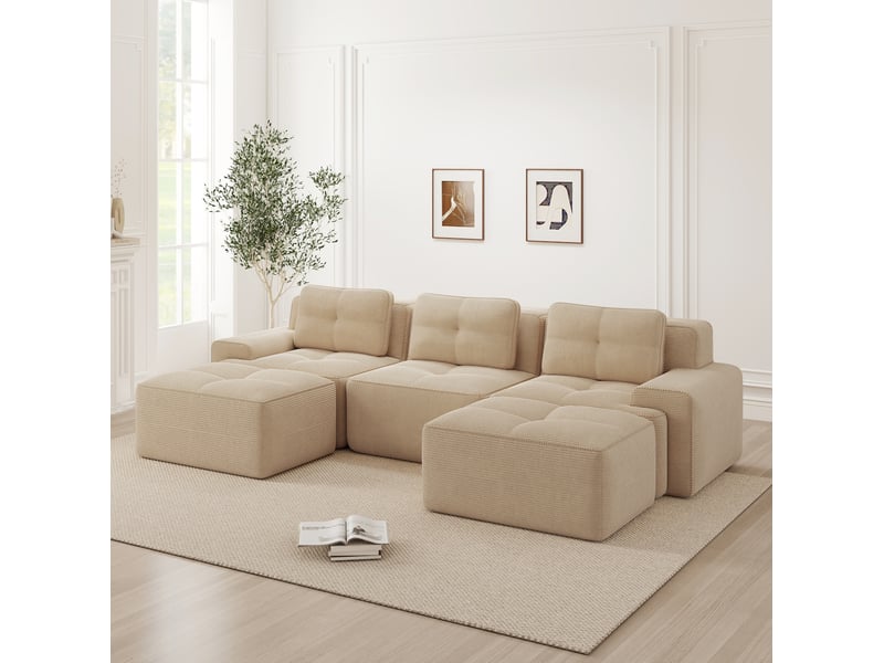  Canapé modulable nuage en u 293x177x69 cm 3 places, sans cadre, sans montage, pouf, en velours côtelé, beige  - Conforama B