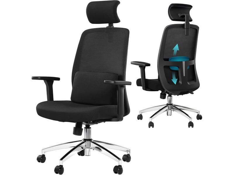  Chaise de bureau ergonomique, avec support lombaire et accoudoir réglable, appui-tête 3d réglable  - Conforama A