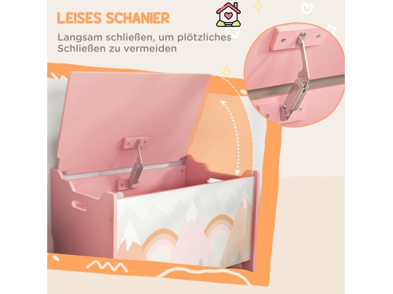  Coffre à jouets 60 x 37 x 39 cm rose en bois, couvercle avec charnière de sécurité, rangement pour enfant  - Conforama D