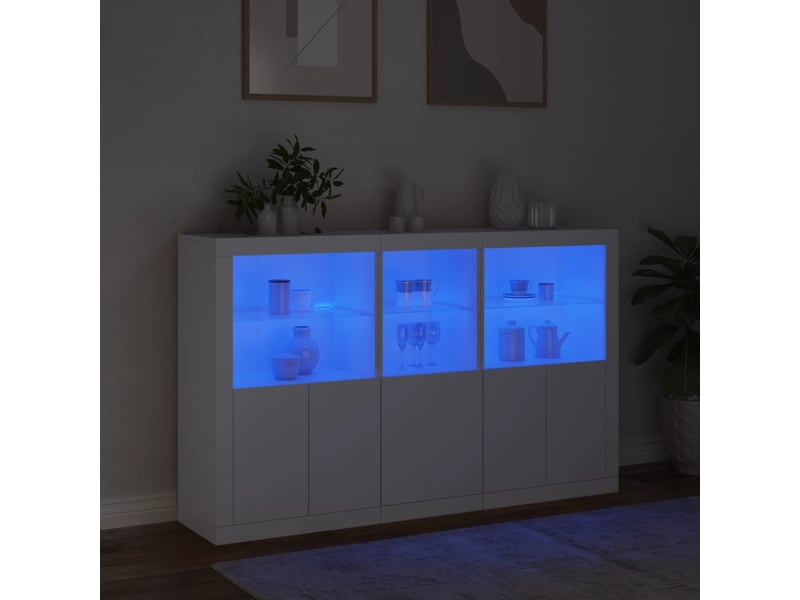  Buffet - bahut - meuble de rangement avec lumières led blanc 162x37x100 cm  - Conforama E
