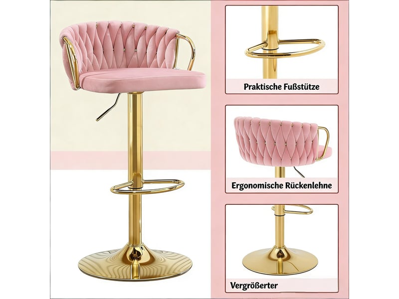  Tabouret de bar réglable,49,5x50,5x77-98 cm,pivotant,velours,rose  - Conforama E
