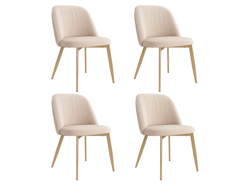  Lot de 4 chaises de salle à manger en velours beige, dossier semi-enveloppant ergonomique, pieds en métal doré, assise rembourrée, charge 150 kg  - Conforama A