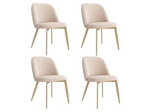 Lot de 4 chaises de salle à manger en velours beige, dossier semi-enveloppant ergonomique, pieds en métal doré, assise rembourrée, charge 150 kg