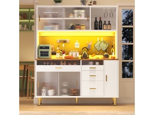 Buffet de cuisine 5 portes 4 tiroirs - 145 cm blanc led mdf