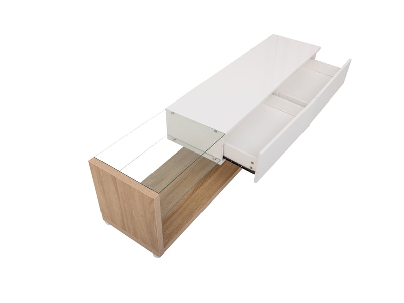  Meuble tv blanc laqué et bois 170 cm avec led réglable  - Conforama D