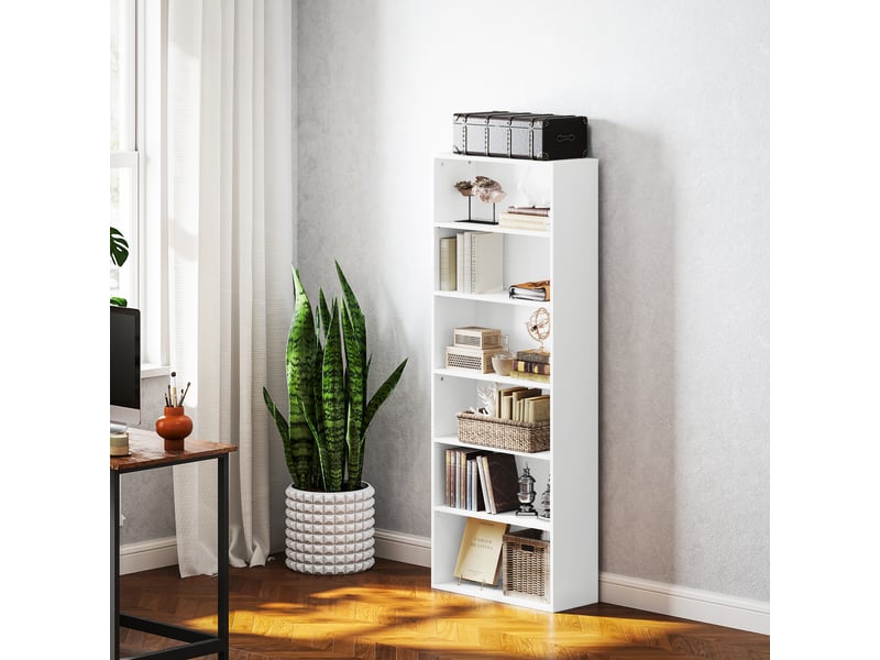  Bibliothèque étagère de rangement 6 niveaux avec étagères réglables pour salon, chambre, bureau, 60x24x158,5cm, blanc  - Conforama D