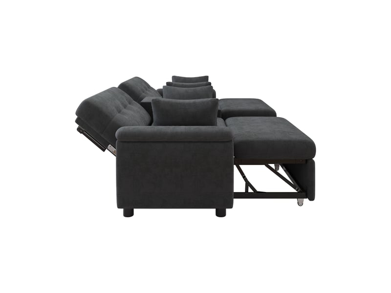 Canapé convertible, canapé-lit, en chenille, gris foncé, porte-gobelets, 284 x 138 x 89 cm, dossier réglable - Conforama B