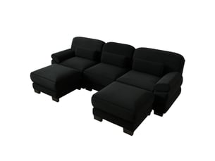 Canapé modulable en u - 3 places - 2 ottomans - velours côtelé - mobilier de salon - grand confort - assise confortable - noir