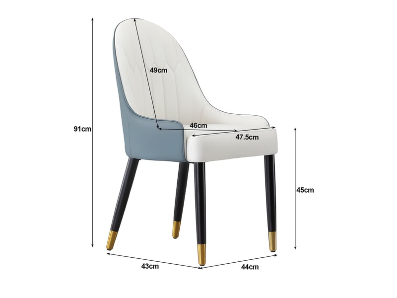  Lot de 2 chaises de salle à manger - 43x44x91 cm - chaises rembourrées bicolores en pu avec pieds en métal - blanc et bleu  - Conforama E