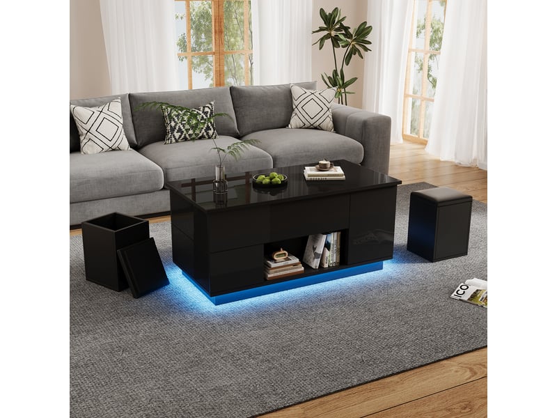  Table basse relevable rectangulaire noir - 50x100 cm led panneau de particules table basse noir - Conforama D