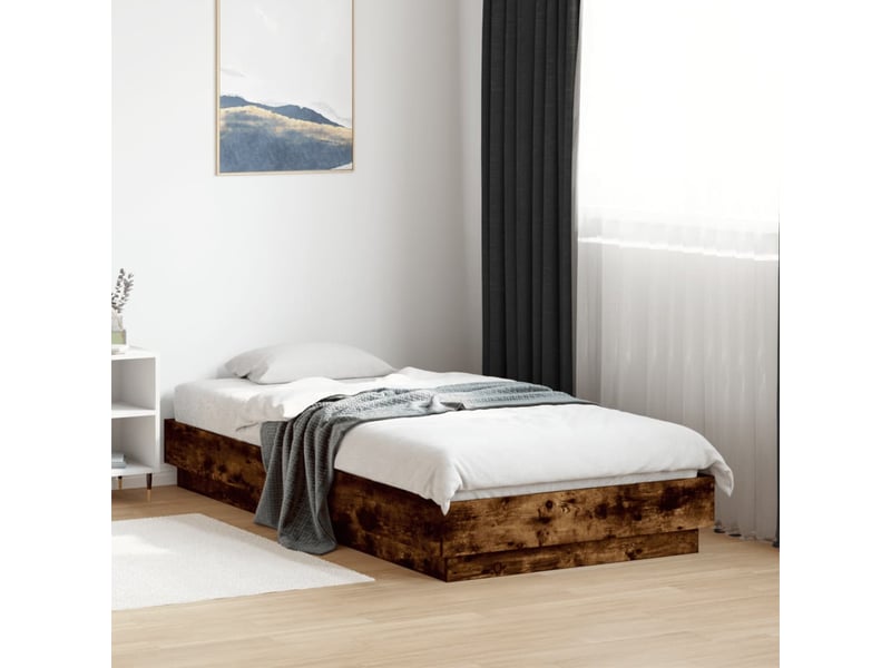  Lit simple- lit adulte -  cadre de lit sans matelas avec lumières led chêne fumé 90x190cm  - Conforama C