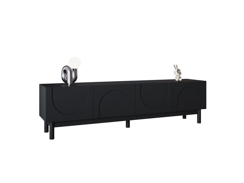  Meuble tv 4 portes sans poignées avec rangement pour salon 169×34×45,5 cm en mdf et panneaux de particules noir  - Conforama A