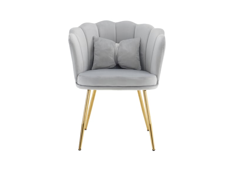  Lot de 6 fauteuils ulevr en velours gris, dossier pétale, pieds métalliques dorés, 63 x 58 x 77 cm  - Conforama A