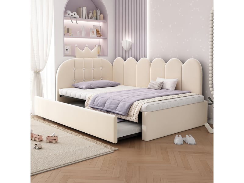  Lit sofa en velours beige 90x200 cm  - Conforama E