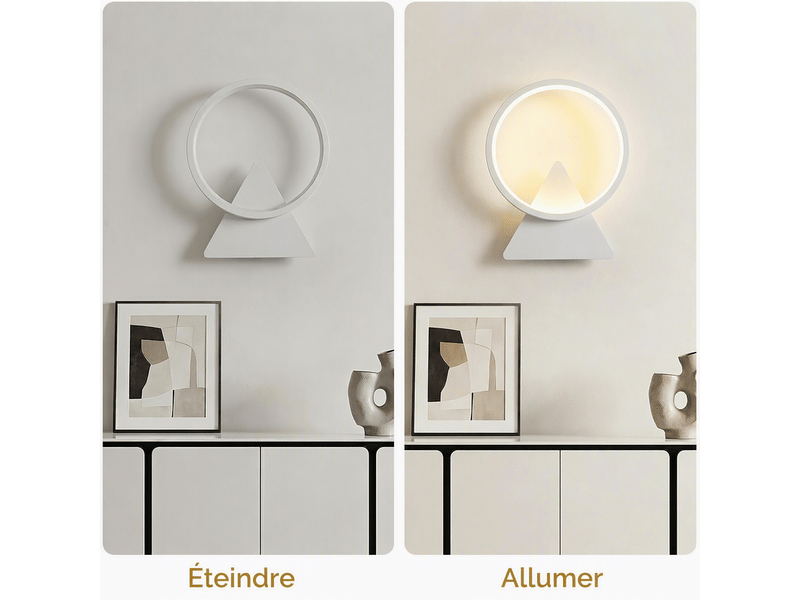  Applique murale lot de 2 led design halo triangulaire blanc mat 8w, lampe murale moderne pour salon chambre couloir  - Conforama D